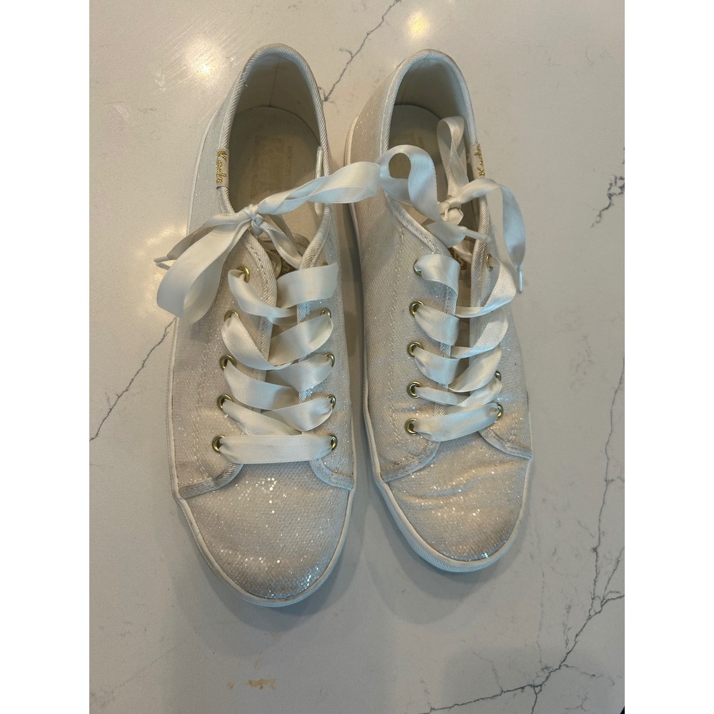 Keds‎ x Kate Spade Sneakers Cream Glitter Ribbon Lace Bridal Wedding Shoes